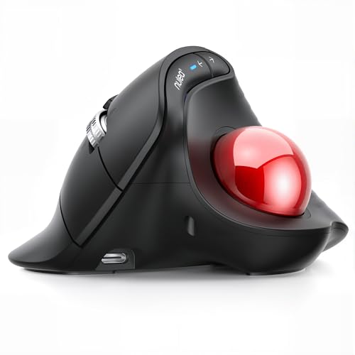 Nulea M514 Vertical Trackball Mouse, Ergonomic Wireless Thumb-Control Mouse with Quiet Clicks, Ultra-Fast Scrolling，3 Device Connection (Bluetooth & USB Receiver), Rechargeable for PC/Mac/Laptop