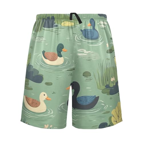 Men's Short Pajama Bottoms Green Duck Cartoon Home Casual Sleep Pants