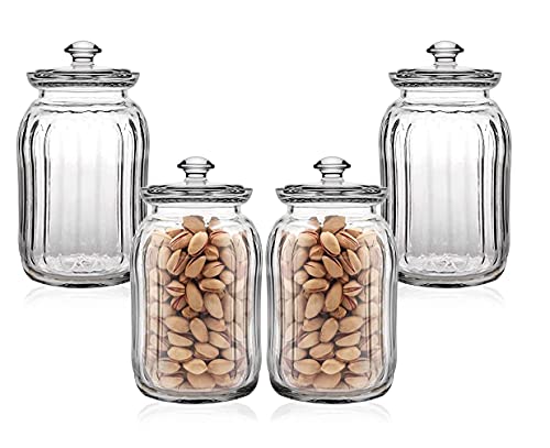 Image of STAR WORK - 1500 ml Glass Container Rose Gold Lid For Storage Jars For Kitchen -Pack of 4