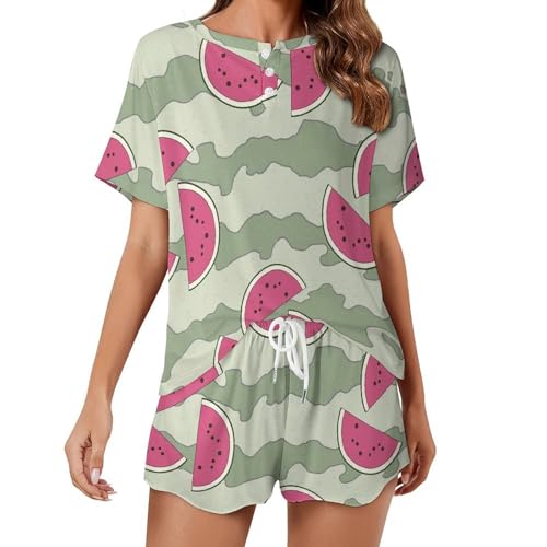 Pyjama femme ensemble short manches courtes vêtement de nuit ete sleepwear pastèque