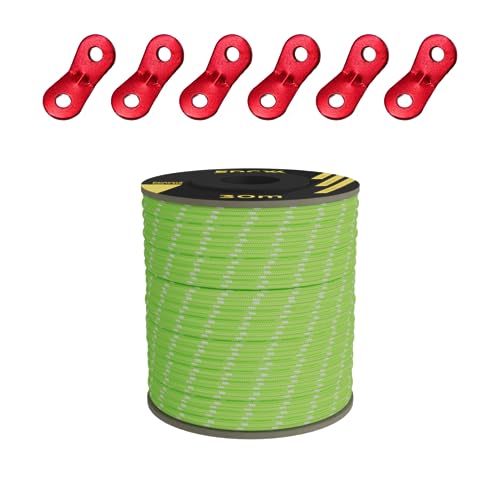 Reflective, Guy Ropes with Aluminum Alloy Tensioner, Nylon Tensioner Cord for Tent Tarp, Camping, 4mm (30m, 50m)+Spanners