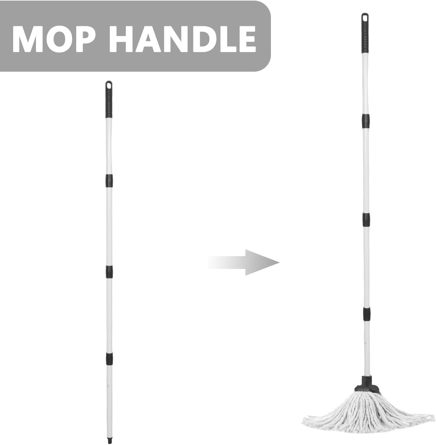 LABRIMP Threaded Mop Replacement Pole Handle with Adjustable Length and Multi-Section Build Plastic and Metal Mop Extension Rod for Floor Cleaning and Commercial Use 4 Sections Detachable