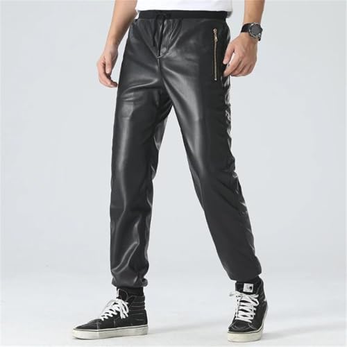Men's Leather Jogger Pants Elastic Waist Pu Motorcycle Biker Style Casual Trousers Comfortable Slim Fit Streetwear2
