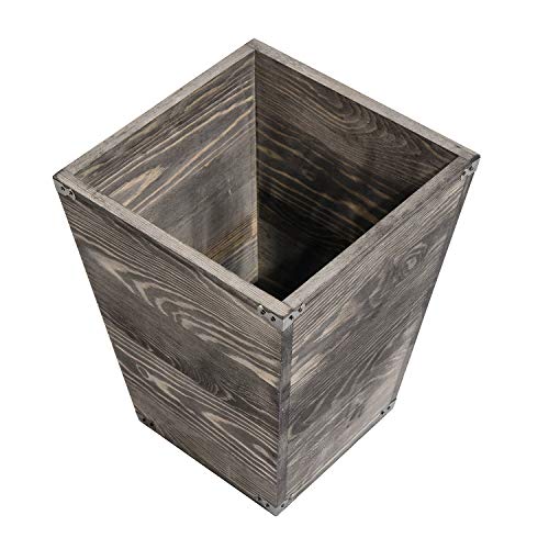 Vergoodr Farmhouse Style Wooden Square Trash Can With Decorative Metal Brackets For Bedroom,Living Room, Bathroom & Office,Waste Bin Wastebaskets Trash Bin (Rock Grey) #TOP2