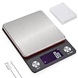NEXT-SHINE Rechargeable Digital Kitchen Scale Gram and Ounces, 9 Measurement Units with LCD Back-lit Display and Large Tray for Baking Postal Parcel, Red