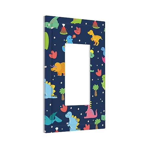 Single Decora Outlet Wall Plate Cover Colorful Cute Dinosaurs Navy Blue Cartoon Kids 1 Gang Rocker Light Switch Plate Receptacle Faceplate for Home...