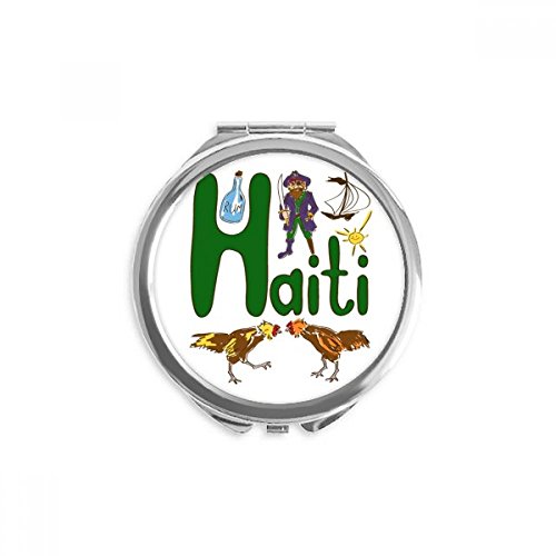 Miroir rond Haïti motif symbole national et haut-lieu touristique maquillage de poche