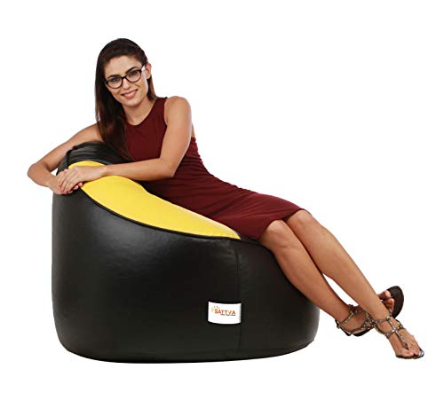 Image of Sattva Combo Muddha Bean Bag Cover Black AND Yellow XXXL with square stool