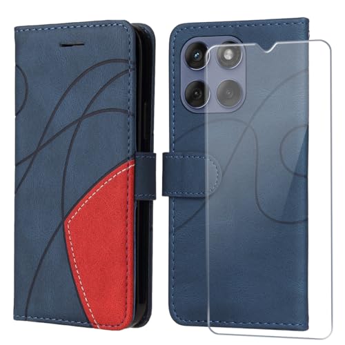 FHSYCR Coque pour Motorola Moto Edge 60 Fusion 5G / Moto Edge 60 5G avec 1 Pièces Verre Trempé Protection, Premium PU Cuir Multifonction Magnétique...