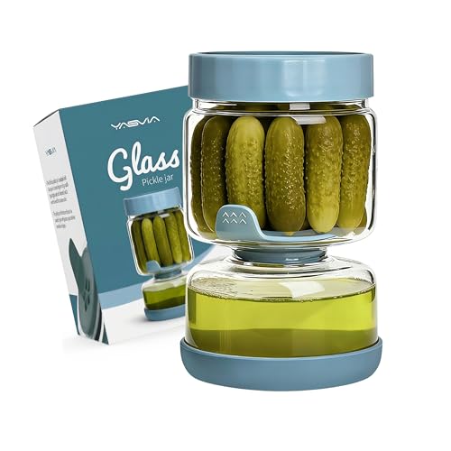 Yasvia Gurkenglas zum Umdrehen 750ml Glas Einlegeglas mit Sieb Sanduhr Pickle und Olive Jar Flip Food-grade PP Deckel und BPA Frei für Essiggurke Olive Kimchi Jalapenos Luftdichte Deckel