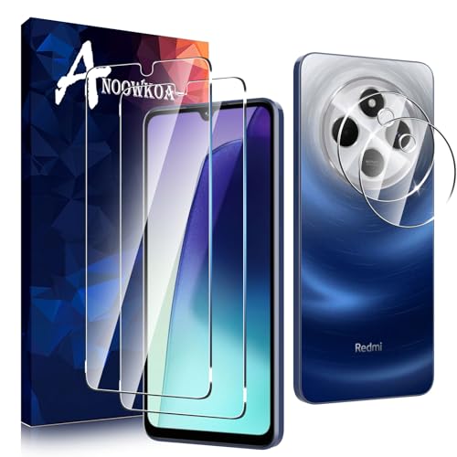 Anoowkoa [2 Pack for Redmi 14C/Poco C75 5G Screen Protector + [2 Pack] Camera Lens Tempered Glass Protector.9H hardness.Support Fingerprint Unlock.Bubble-Free.Easy Installation