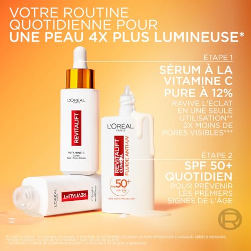Fluide Anti uv Visage Vitamine C Fps 50+ Protection Quotidienne Revitalift Clinical 'oreal Paris Le Flacon De 50ml - vue 9