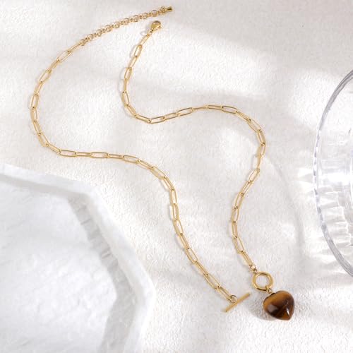 Natural Stone Paperclip Toggle Necklace 18K Gold Plating 8 * 10mm Emerald Cut Birthstone Pendant Paper Clip Chain Necklace Gemstone Crystal Jewelry Gift for Women4