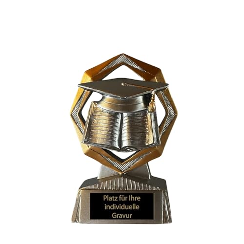 eberin Copas escolares y de graduación de 11 cm – Figura de resina libro con sombrero de doctor – Incluye placa grabada – Trofeo para graduación, educación y clubes