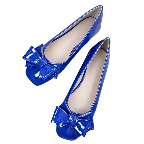 Image of Dear Time Women's Bowknot Ballet Flats Wedding Dressy Flats Square Toe Patent Leather Comfortable Shoes