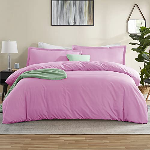 Nestl Light Pink Duvet Cover Queen Size - Soft Queen Duvet Cover Set, 3 Piece Double Brushed Queen Size Duvet Covers With Button Closure, 1 Duvet Cover 90X90 Inches And 2 Pillow Shams #TOP30