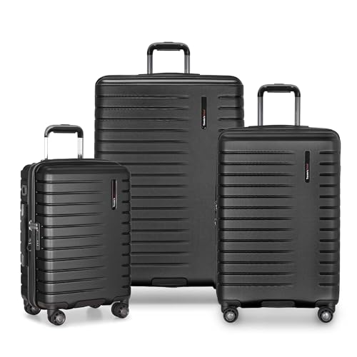 Image of Traveler's Choice Archer Polycarbonate Hardside Spinner Luggage Set,Tie Down Straps, Black, 3-Piece