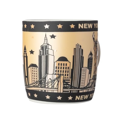 Artisan Owl New York Skyline Mug - Iconic Design for Coffee Lovers (Black/White & Gold)