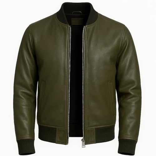 Image of Premium Lambskin Leather Bomber Jacket for Men & Women - Trendy, Lightweight, Soft Real Leather with Relaxed Fit - All Season