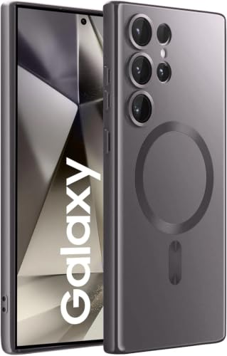 Image of DIZORO Samsung S24 Ultra Case, Compatible with Mag Safe Back Cover, Matte Luxury Metallic Luster Flexible TPU Wireless Charging Shockproof Case with Camera Protector Lens (Grey)