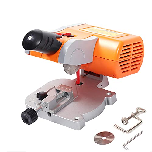 Mini sierra de mesa para carpintería, sierra ingletadora de escritorio, ajuste de corte de 45 grados para aluminio de 12 mm de grosor (naranja)