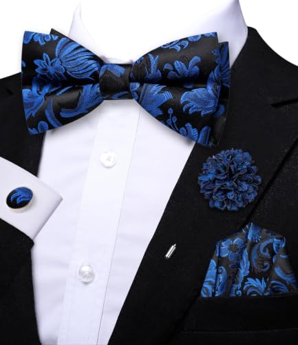 Image of Dubulle Mens Paisley Striped Bowtie Set Pre-tied Bowtie for Men and Pocket Square Set Wedding Business