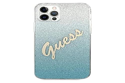 Guess GUHCP12LPCUGLSBL Coque pour iPhone 12 Pro Max 6,7" Bleu pailleté Script