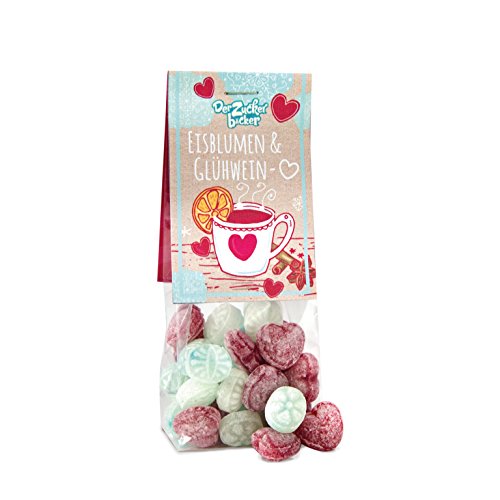 Eisblumen und Glühweinherzen, süße Bonbons in einem hübsch verpackten Naschbeutel, 80 Gramm, tolles Winter-Design, eine schöne Aufmerksamkeit in der kalten Winterzeit Cover