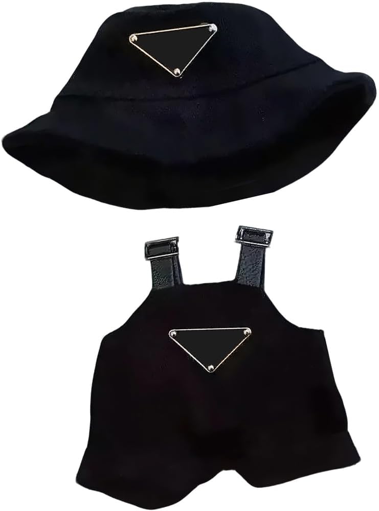 Doll Clothes for Labubu, 2-Piece Black Doll Outfit Set for 5.91"-6.69" Dolls, Stylish Bucket Hat and Overalls, Adorable Outfit for Collectible Dolls