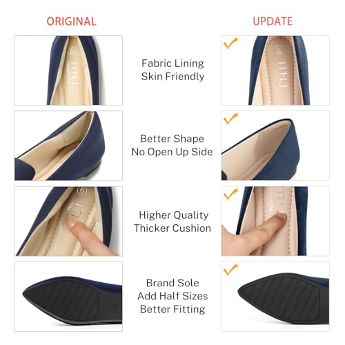 Image of MUSSHOE Black Flats for Women Pointed Toe-Comfortable Business Casual Work Shoes, Dressy Suede Slip On with Memory Foam for Office, Teacher & Standing All Day