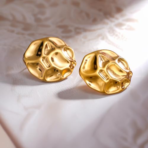 Image of Rubans Demifine Stainless Steel Gold Toned Round Stud Earrings Gift for Women