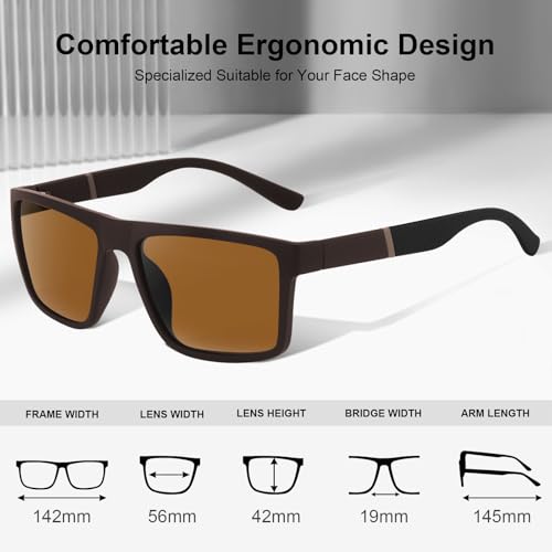 CARFIA Grid Temple Polarized Sunglasses for Men UV Protection Sturdy TR90 Frame Cool Square Sun Glasses2