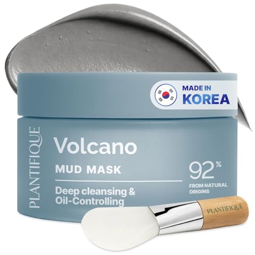 PLANTIFIQUE Korean Volcanic & Dead Sea Mud Mask - Face Mask with Charcoal, Hyaluronic Acid, Jojoba Oil & Shea Butter – Purifies, Refines Pores, Hydrates & Calms, 110g / 3.88 oz