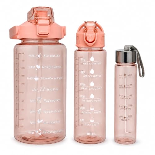 Image of Water Bottle Set of 3 for Women with Sipper, Orange