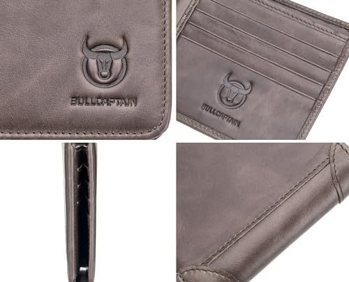 BULLCAPTAIN Men's Genuine Leather RFID Trifold Wallet with 2 ID Window Credit Card Holders Wallets (grey)3