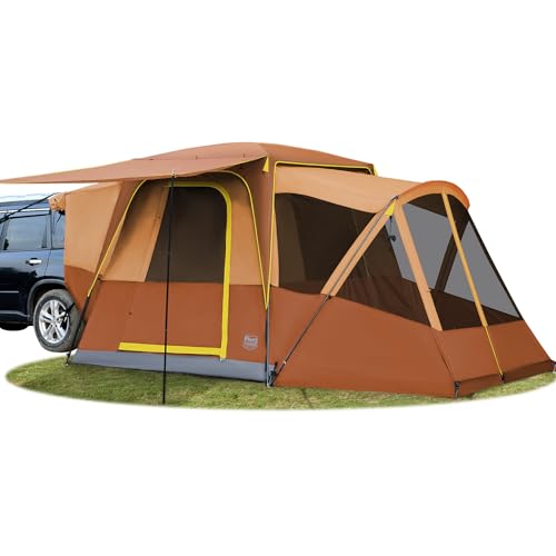 TIMBER RIDGE 5-9 Person SUV Tent with Screen Porch and Awning for Family Camping, Weather Resistant and Portable Van or Car Tent, Includes Rainfly and Storage Bag, 13' W X 10' L X 7.1' H, Orange