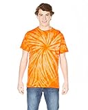 Dyenomite Faded Cyclone Scattered Pattern Design Unisex Adult Tie Dye T-Shirt, Orange