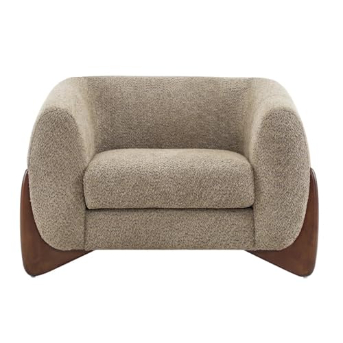 Image of Upholstered 3 Seater Sofa Three Seater Sofa with Wooden Legs for Living Room Hotels & Offices (One Seater Boucle Beige)