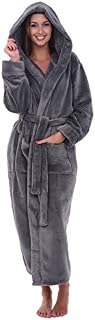 Alexander Del Rossa Women's Plush Fleece Robe with Hood, Warm Bathrobe Small Medium