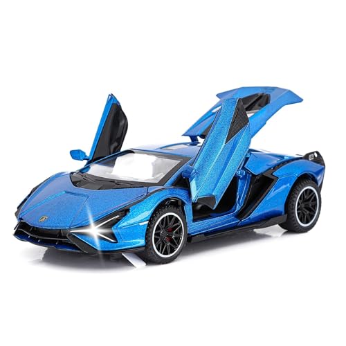 Image of 1 /24 Big Lamborghini SIAN Toy Car Metal Pull Back Diecast Car with Openable Door and Sound Light, Gifts Toys for Kids (Blue)