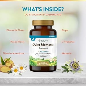 NaturVet Quiet Moments Calming Aid Dog Supplement, Helps Promote Relaxation, Reduce Stress, Storm Anxiety, Motion Sickness for Dogs (Quiet Moments Melatonin, 60 Soft Chews) NaturVet Quiet Moments Calming Aid Dog Supplement, Helps Promote Relaxation, Reduce Stress, Storm Anxiety, Motion Sickness for Dogs (Quiet Moments Melatonin, 60 Soft Chews)