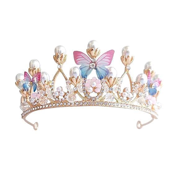 UNI COMMERCE Princess Tiara for Girls – Butterfly Princess Tiara Headband for Kids, Sparkly Rhinestone Crown Hair Accessory for Birthday Party, Dress Up, Wedding, Halloween & Princess Costume-image-46
