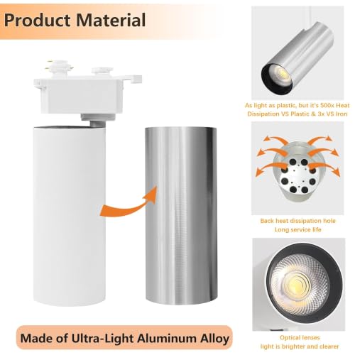 Image of 8 Pack White H Type LED Track Lighting Kit 6000K | Dimmable LED Spotlight 20W 2700lm High Brightness 9.8ft Track Rail Adjustable Angle Complete Lighting System