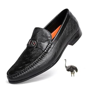 Formal Men’s Genuine Leather Dress Loafer Luxury Ostrich Printed with Buckle Business Dress Shoe Wedding Penny Loafer for Men, Black