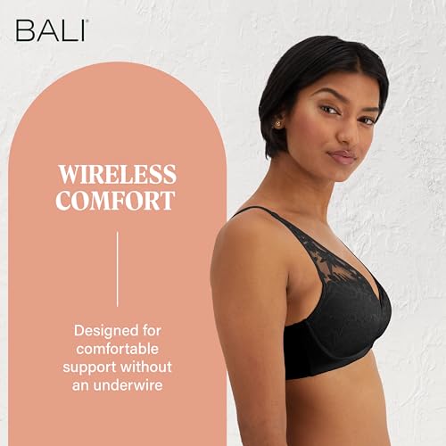 Image of Bali Women's Wireless Bras for Women - Breathe Lace Cotton Modal No Underwire Bra, Adjustable T-Shirt, Plus Size