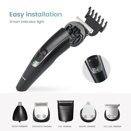 Image of 9‑in‑1 Men's Grooming Kit | Cordless USB Rechargeable Beard, Hair & Body Trimmer | Nose & Ear Trimmer | IPX6 Waterproof | Stainless Steel Blades | 120‑Min Runtime