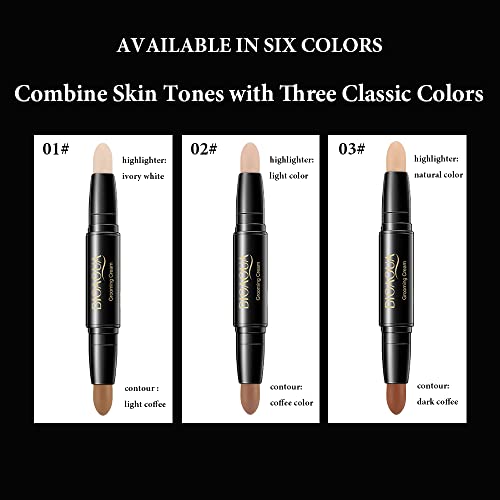 3Pcs Dual-Ended Highlight Contour Stick, Cream Highlight & Shaping Bronzer Stick, Contouring Makeup Pencil Long Lasting Face Brighten Stick Kit #TOP1