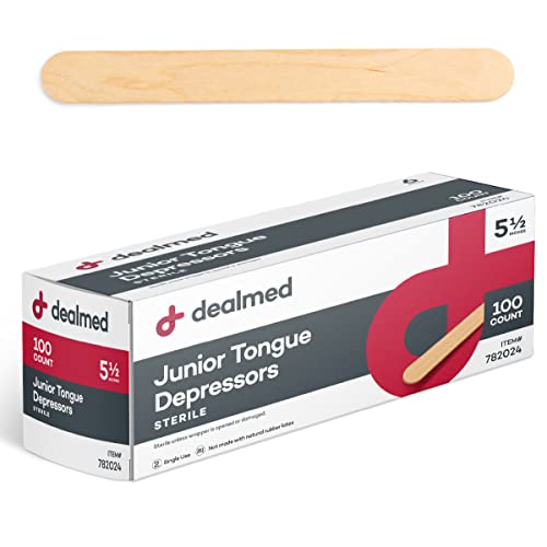 Image of Dealmed 5.5 inch Junior Tongue Depressors - 100 Sterile Wood Tongue Depressor Sticks, Individually Wrapped for Medical Practice, Emergency First Aid Kits, Crafts, 100 /Box (Pack of 3)