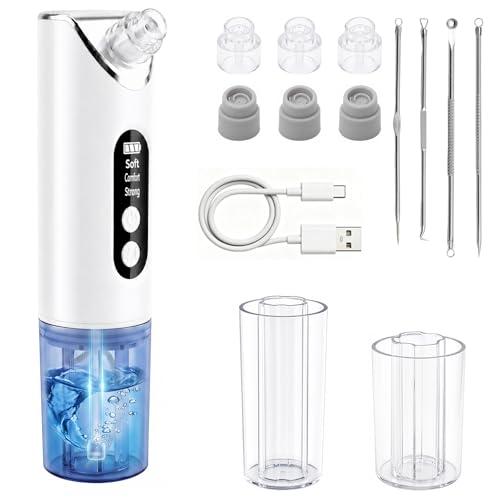 KASURE Electric Blackhead Remover with Water Oxygen Circulation 3 Modes Painless Wet Suction Pore Cleaner with Blue Light 6 Head.Rechargeable Facial Vacuum Suction Tool for Deep Cleansing & Hydration