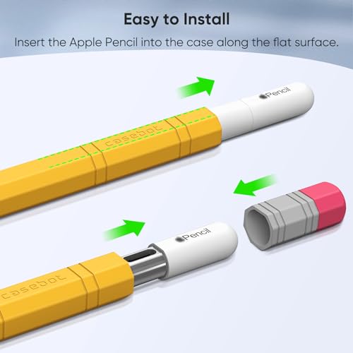 Image of Fintie Silicone Sleeve for Apple Pencil (USB-C), Light Pen Skin Case Cover Soft Protective Anti-Slip Pencil Grip Holder, Supports Magnetic Attachment, Yellow
